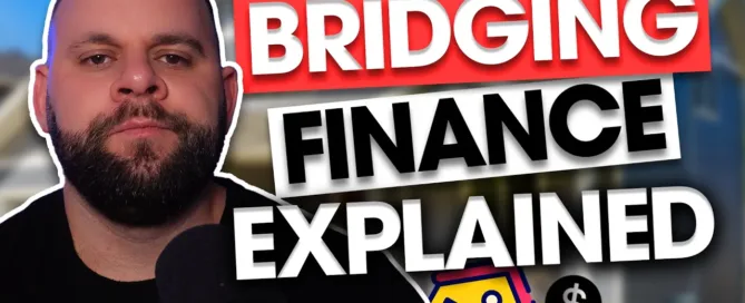 Man with microphone, text overlay. Text: "Bridging Finance Explained."