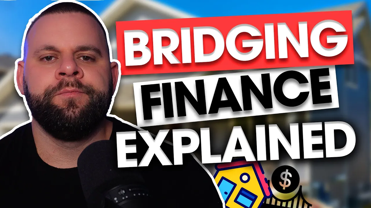 Man with microphone, text overlay. Text: "Bridging Finance Explained."